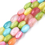Freshwater Shell Beads Strands, Dyed, Oval, Colorful, 4~5x2.5~4mm, Hole: 0.6mm, about 77~79pcs/strand, 14.57 inch~15.16 inch(37cm~38.5cm)(SHEL-T009-B15-06)