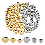 60Pcs 3 Style Ion Plating(IP) 201/304 Stainless Steel Textured Beads, Round, Golden & Stainless Steel Color, 4~8x3~7mm, hole: 1.8~3mm, 20pcs/style(STAS-UN0028-14)
