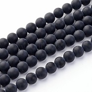 Natural Grade A Black Agate Beads Strands, Round Frosted, 6mm, Hole: 1mm, about 65pcs/strand, 15.5 inch(X-G447-3)