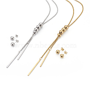 304 Stainless Steel Jewelry Sets, Pendant Necklaces and Stud Earrings, Round and Strip, Mixed Color, Necklace: 22 inch(55.9cm), Earring: 8mm, Pin: 0.6mm(SJEW-L138-01)