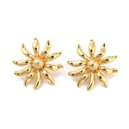 Rack Plating Brass Flower Stud Earrings for Women, Lead Free & Cadmium Free, Long-Lasting Plated, Real 18K Gold Plated, 30x28mm(EJEW-F326-15G)