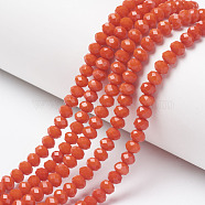 Opaque Solid Color Glass Beads Strands, Faceted, Rondelle, Orange Red, 4x3mm, Hole: 0.4mm, about 130pcs/strand, 16.54 inch(42cm)(EGLA-A034-P4mm-D03)