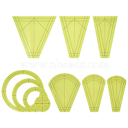 Acrylic Sewing Patchwork Ruler Sets, Quilting Template, Trapezoid & Fan & Round & Ring, Yellow Green, 49.5~131x49.5~130x2.5mm, 10pcs/set(DIY-WH0028-98)
