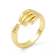 Cubic Zirconia Hand Plam Open Cuff Ring, Golden Brass Jewelry for Women, Clear, US Size 6 3/4(17.1mm)(RJEW-P079-06G-01)