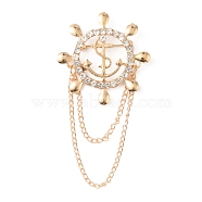 Naval Style Helm & Anchor Rhinestone Brooch for Men Women, Zinc Alloy Chain Lapel Pin for Backpack Clothes, Golden, 78mm(JEWB-WH0030-01G)