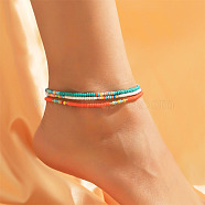 3Pcs Bohemian Style Glass Seed Rondelle Beaded Stretch Anklets for Women, Colorful, 9-7/8 inch(250mm)(WG3334E-01)