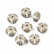 Flat Round Plating Acrylic Beads, Golden Metal Enlaced, Beige, 12.5x7mm, Hole: 1mm, about 703pcs/500g(PACR-Q102-59A)