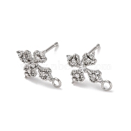 Flower Brass Micro Pave Cubic Zirconia Stud Earring Findings, with Loop, Long-Lasting Plated, Platinum, 12.5x10mm, Hole: 1.4mm(KK-U042-19P)