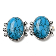 Synthetic Turquoise Box Clasp, with Alloy Findings, Oval, 27x27x9.5~10.5mm, Hole: 2mm(G-C104-02E-P)