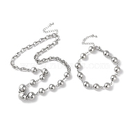Rack Plating Brass Graduated Beaded Necklaces & Round Ball Link Chain Bracelets, Jewelry Set, Lead Free & Cadmium Free, Platinum, Necklaces: 18-1/8 inch(46cm), Bracelets: 8-1/8 inch(20.5cm)(SJEW-H066-01P)