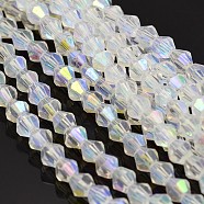 Faceted Bicone Electroplate Glass Beads Strands, AB Color Plated, Ghost White, 3x3.5mm, Hole: 1mm, about 125~130pcs/strand, 11 inch(X-EGLA-P016-3mm-AB02)