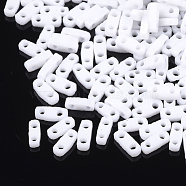 2-Hole Opaque Glass Seed Beads, Rectangle, White, 4.5~5x2x1~1.5mm, Hole: 0.5~0.8mm(SEED-S023-04C)