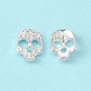 Halloween Themed Alloy Cabochons, Nail Art Decoration Accessories for Women, Cadmium Free & Lead Free, Skull, Silver Color Plated, 8.5x6.5x2mm(MRMJ-WH0067-21S-RS)