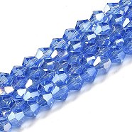 Transparent Electroplate Glass Beads Strands, AB Color Plated, Faceted, Bicone, Light Blue, 3.5mm, about 108~123pcs/strand, 12.76~14.61 inch(32.4~37.1cm)(GLAA-F029-3mm-A07)