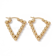 201 Stainless Steel Round Beaded Triangle Hoop Earrings with 304 Stainless Steel Pins for Women, Golden, 28~28.5x24~25x4mm, Pin: 0.7~0.8x1~1.5mm(EJEW-B016-04G)