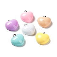 Opaque Resin Pendants, with Platinum Tone Iron Loops, Heart Charms, Mixed Color, 18x18x8.5mm, Hole: 2mm(RESI-G074-01)