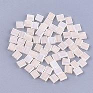 2-Hole Opaque Glass Seed Beads, Lustered, Rectangle, Antique White, 5x4.5~5.5x2~2.5mm, Hole: 0.5~0.8mm(SEED-S023-07G)