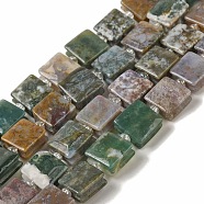 Natural Indian Agate Beads Strands, Square, with Seed Beads, 10~10.5x10~10.5x5~5.5mm, Hole: 1.6mm, about 32pcs/strand, 15.16~15.35 inch(38.5~39cm)(G-L596-A15-01)