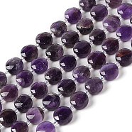 Natural Amethyst Bead Strands, Faceted, Flat Round, 10~10.5x10.5~11x5.5~6mm, Hole: 1mm, about 29pcs/strand, 14.76 inch(37.5cm)(G-C116-A03-01)