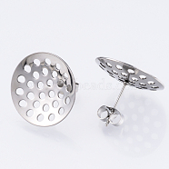 304 Stainless Steel Stud Earring Findings, with Sieve Base, Ear Nuts/Earring Backs, Stainless Steel Color, 20mm, Hole: 1.7mm, Pin: 0.8mm(X-STAS-Q231-03C-A)