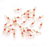Brass Links connectors, with Glass Beads, Infinity, Nickel Free, Real 18K Gold Plated, Red, 10~11x3x2mm, Hole: 1.4~1.6mm(KK-O104-23G-B-NF)