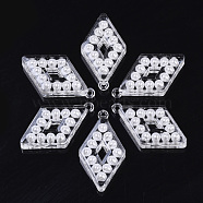 Transparent Acrylic Pendants, with ABS Plastic Imitation Pearl, Rhombus, White, 44x24x8mm, Hole: 2mm(X-TACR-R146-007)
