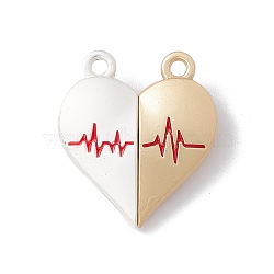 Love Heart Alloy Magnetic Clasps, ECG Pattern Clasps for Couple Jewelry Bracelets Pendants Necklaces Making, Floral White & Wheat, Mixed Color, 25x22x6mm, Hole: 2.2mm(FIND-C013-01D)