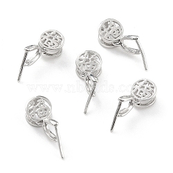 925 Sterling Silver Ice Pick Pinch Bails, Flat Round with Chinese Character, Platinum, 11x5.5mm, Hole: 4.5x2mm, Inner Diameter: 3mm, Pin: 0.6mm(STER-Z001-119P)
