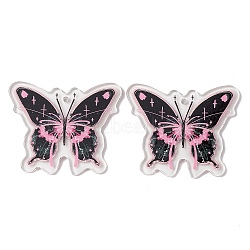 Transparent Printed Acrylic Pendants, Butterfly Charm, Black, 39x46.5x2mm, Hole: 2mm(TACR-P005-02B)