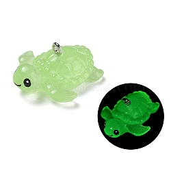 Luminou Resin Pendants, with Iron Loop, Turtle, Light Green, 27x21.5x12.5mm, Hole: 2mm(RESI-R452-03E)