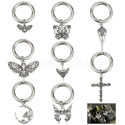 16Pcs 8 Style Cross/Butterfly/Moon Alloy Shoe Decoration, Shoe Charms, with Spring Gate Rings, Antique Silver, 43~66mm, 2pcs/style(HJEW-AB00624)