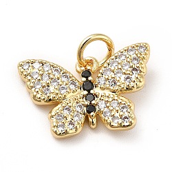 Brass Micro Pave Cubic Zirconia Pendants, with Jump Ring, Long-Lasting Plated, Real 18K Gold Plated, Butterfly, Clear, 10.5x16.5x2mm(KK-H433-30G)