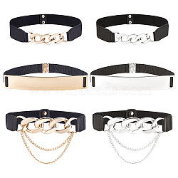 6Pcs 6 Style Polyester Elastic Belt with Iron Quick Link Chains, Fashion Wide Waist Cinch Belt Dress Belt for Women, Black, 27~28-1/2 inch(68.5~72.5cm), 1pc/style(AJEW-CP0005-13)