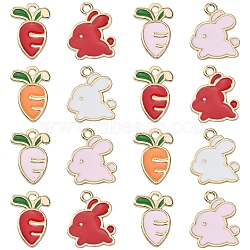 60Pcs 6 Styles Alloy Enamel Pendants, Light Gold, Carrot & Rabbit, Mixed Color, 23~25x16.5~19x1.3mm, Hole: 2.4mm, 10pcs/style(ENAM-CJ0003-19)