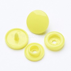 Resin Snap Fasteners, Raincoat Buttons, Flat Round, Yellow, Cap: 12x6.5mm, Pin: 2mm, Stud: 10.5x3.5mm, Hole: 2mm, Socket: 10.5x3mm, Hole: 2mm(SNAP-A057-001D)