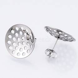 Non-Tarnish 304 Stainless Steel Stud Earring Findings, with Sieve Base, Ear Nuts/Earring Backs, Stainless Steel Color, 20mm, Hole: 1.7mm, Pin: 0.8mm(X-STAS-Q231-03C-A)