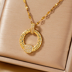 Ring Brass Cubic Zirconia Pendant Necklaces for Women, Simple and Fashionable, Golden, 15.75 inch(40cm)(TY8775-1)