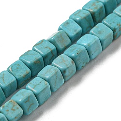 Dyed Synthetic Turquoise Beads Strands, Cube, Dark Turquoise, 4~4.5x4~4.5x4~4.5mm, Hole: 1.2mm, about 90pcs/strand, 14.61 inch(37.1cm)(G-G075-B02-03)