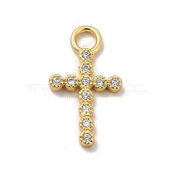 Rack Plating Brass Micro Pave Cubic Zirconia Pendants, Cadmium Free & Lead Free, Long-Lasting Plated, Religion Cross Charm, Real 18K Gold Plated, Clear, 19x10.5x2mm, Hole: 2.8mm(KK-P230-25G-01)