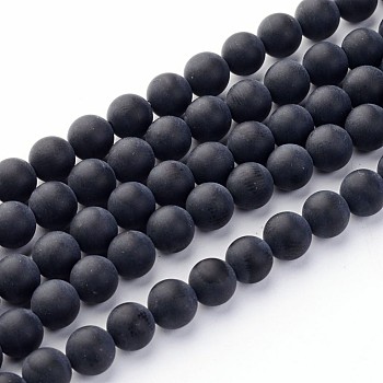 Natural Grade A Black Agate Beads Strands, Round Frosted, 6mm, Hole: 1mm, about 65pcs/strand, 15.5 inch