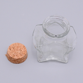 Glass Bottle, with Cork Plug, Wishing Bottle, Star, Clear, 4.35x6.55x7.65cm, Capacity: 50ml(1.69 fl. oz)