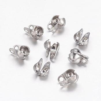 304 Stainless Steel Bead Tips, Calotte Ends, Clamshell Knot Cover, Stainless Steel Color, 5x3.5mm, Hole: 1mm, Inner Diameter: 2.5mm