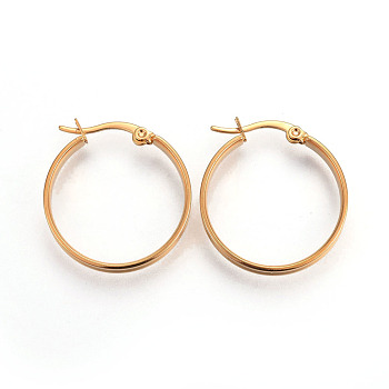 Ion Plating(IP) 304 Stainless Steel Hoop Earrings, Golden, 27x25x4mm, Pin: 1.2x0.7mm