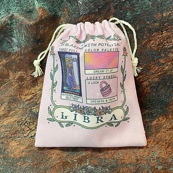 Tarot Card Storage Bag, Canvas Cloth Tarot Drawstring Bags, Rectangle with Constellation Pattern, Libra, 18x13cm