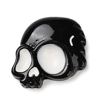 Skull Halloween Opaque Resin Decoden Cabochons, Halloween Jewelry Craft, Black, 25.5x27x7.5mm