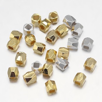 Faceted Barrel Brass Spacer Beads, Mixed Color, 3x3mm, Hole: 1.5mm