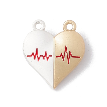 Love Heart Alloy Magnetic Clasps, ECG Pattern Clasps for Couple Jewelry Bracelets Pendants Necklaces Making, Floral White & Wheat, Mixed Color, 25x22x6mm, Hole: 2.2mm