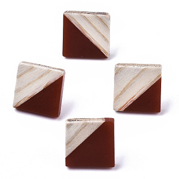 Opaque Resin & Wood Stud Earrings, with 304 Stainless Steel Pin, Rhombus, Coconut Brown, 17x18mm, Pin: 0.7mm