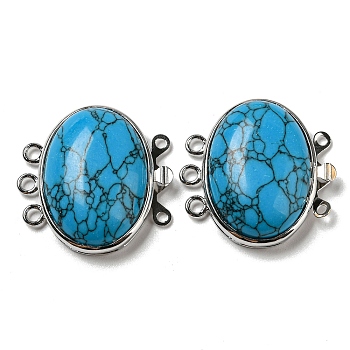Synthetic Turquoise Box Clasp, with Alloy Findings, Oval, 27x27x9.5~10.5mm, Hole: 2mm