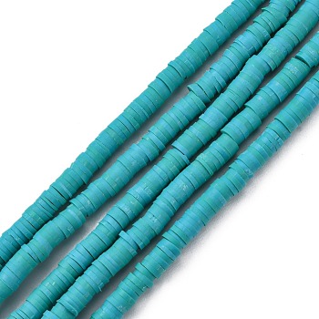Handmade Polymer Clay Beads Strands, for DIY Jewelry Crafts Supplies, Heishi Beads, Disc/Flat Round, Dark Turquoise, 4x0.5~1mm, Hole: 1.4mm, about 350~410pcs/strand, 15.75 inch~16.14 inch(40~41cm)